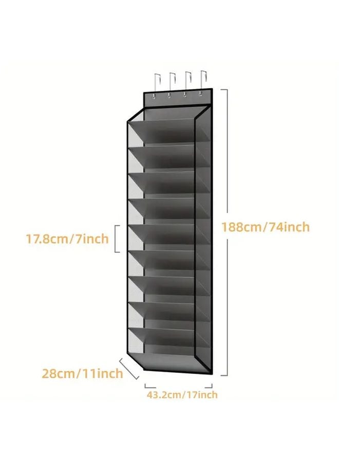 Hanging Shoe Organizer 20 Pair 10 Tier With 4 Metal Hooks Black Mesh Door Storage - Image 3